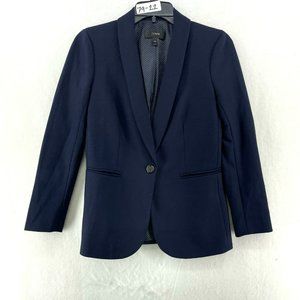 J.Crew Blazer Women's 00P Navy Blue Shawl Lapel Single Button Wool Blend Stretch